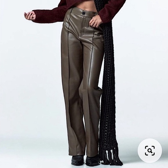 Zara Pants & Jumpsuits Zara Faux Leather Full Length Straight Leg Franoise Pants Size S